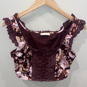 Altar'd State Floral Lace Ruffle Cropped Corset Square Neck Top Women’s Small